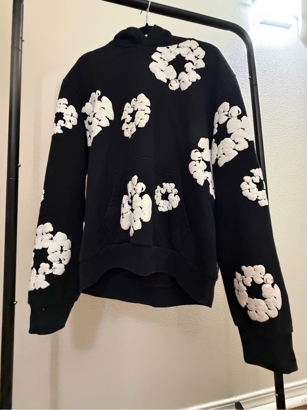 Denim Tears Hoodie with White Floral Puff Print